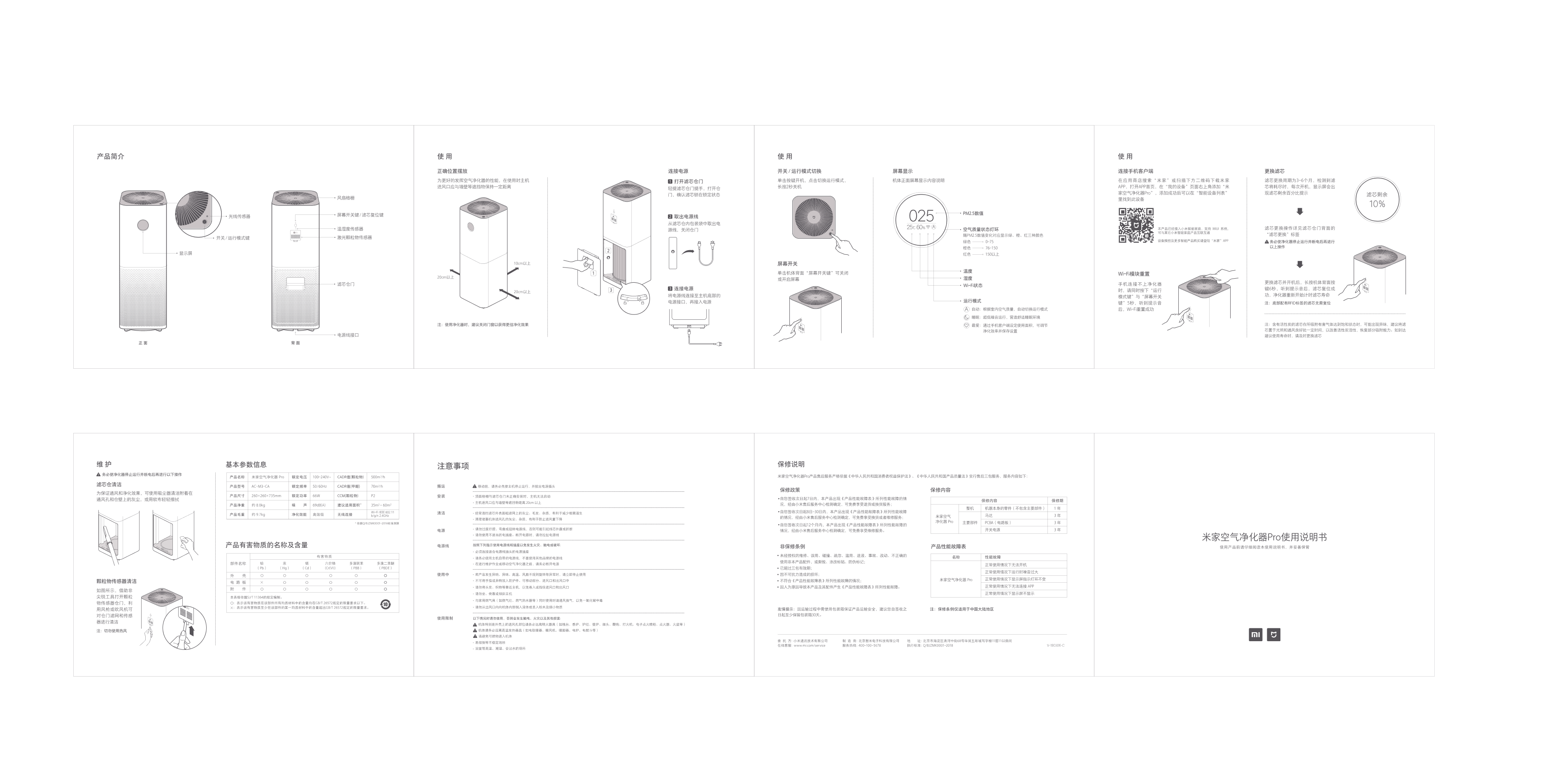 智米 空气净化器 米家空气净化器 pro 使用说明