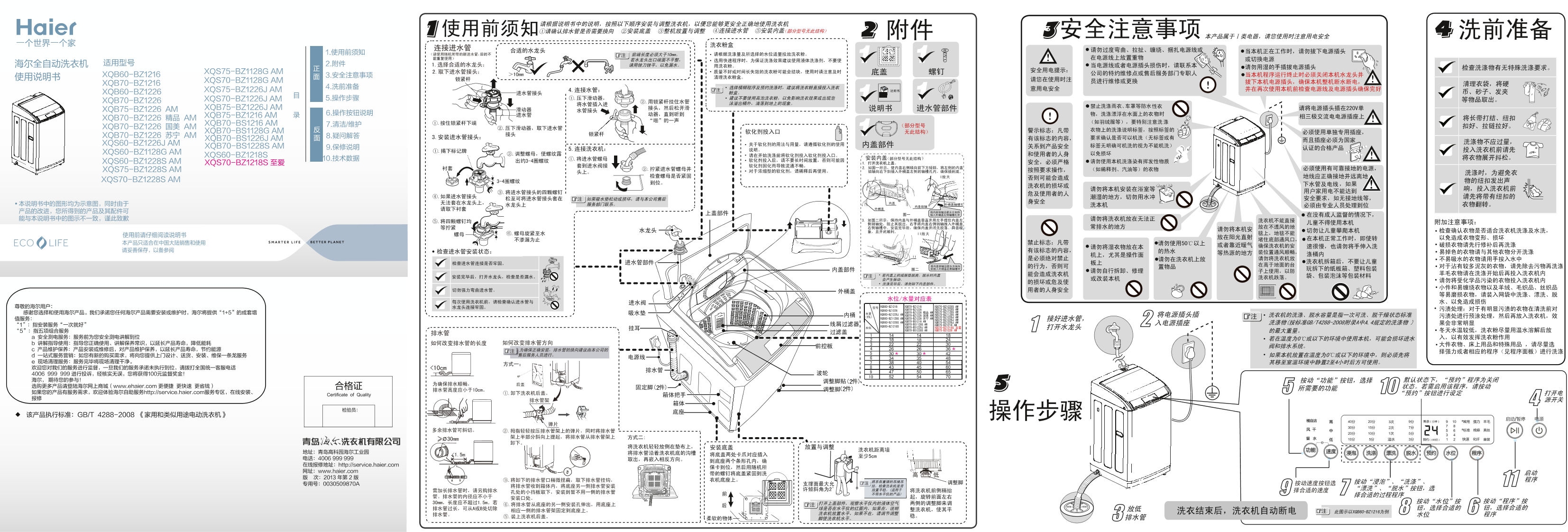 Haier海尔 7.5公斤双动力变频波轮洗衣机 XQS75-BZ1128G(AM) 使用安装说明书