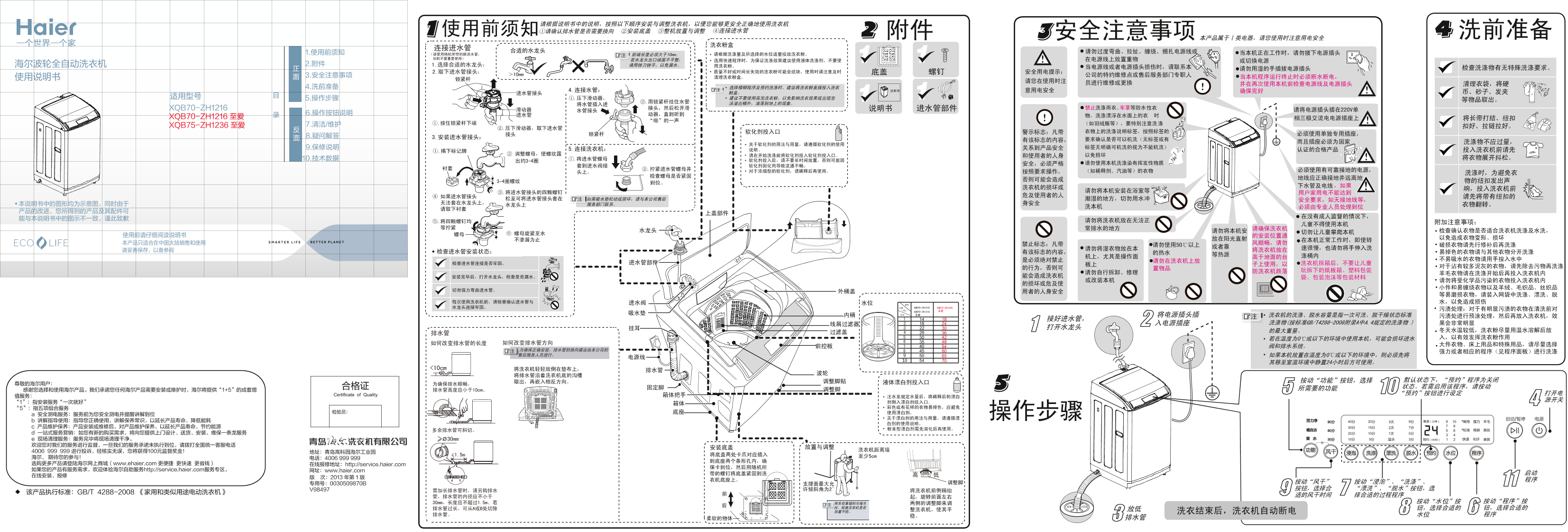 Haier海尔 7.5公斤全自动波轮洗衣机 XQB75-ZH1236 使用安装说明书