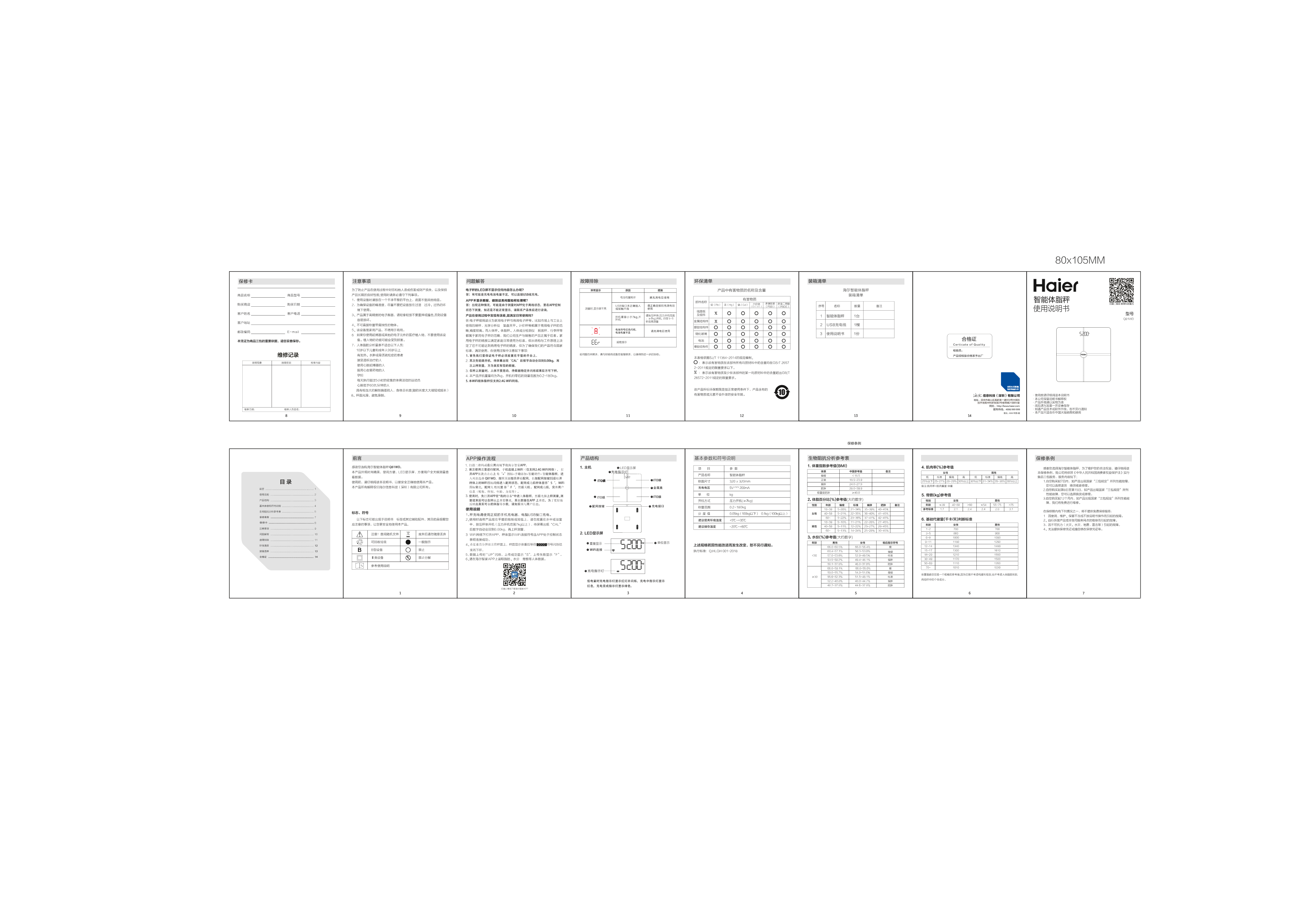 Haier海尔 多种场景智能体脂秤 Q81WD 使用安装说明书