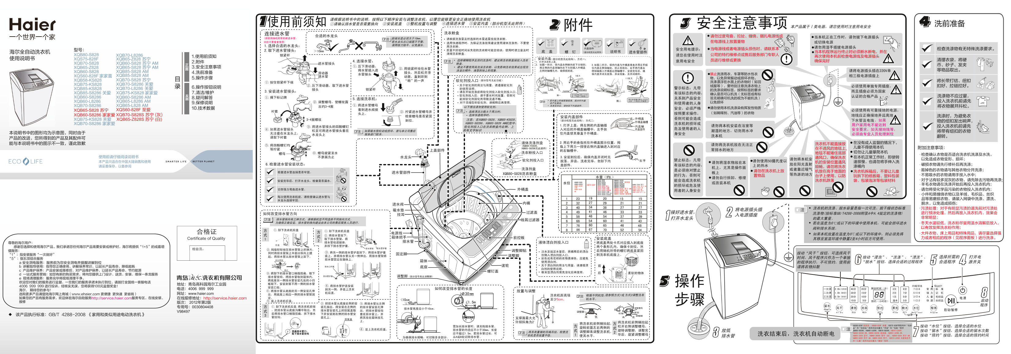 Haier海尔 7公斤手搓式波轮洗衣机 XQB70-S8286 使用安装说明书