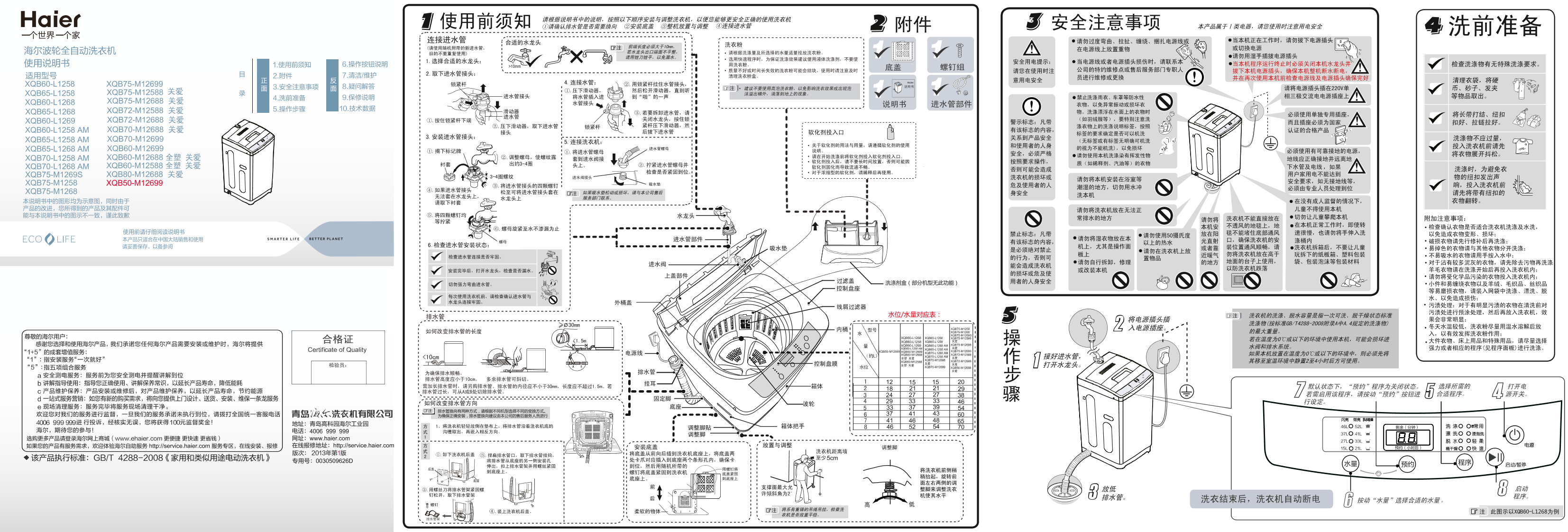 Haier海尔 6公斤全自动波轮洗衣机 XQB60-M12688 使用安装说明书