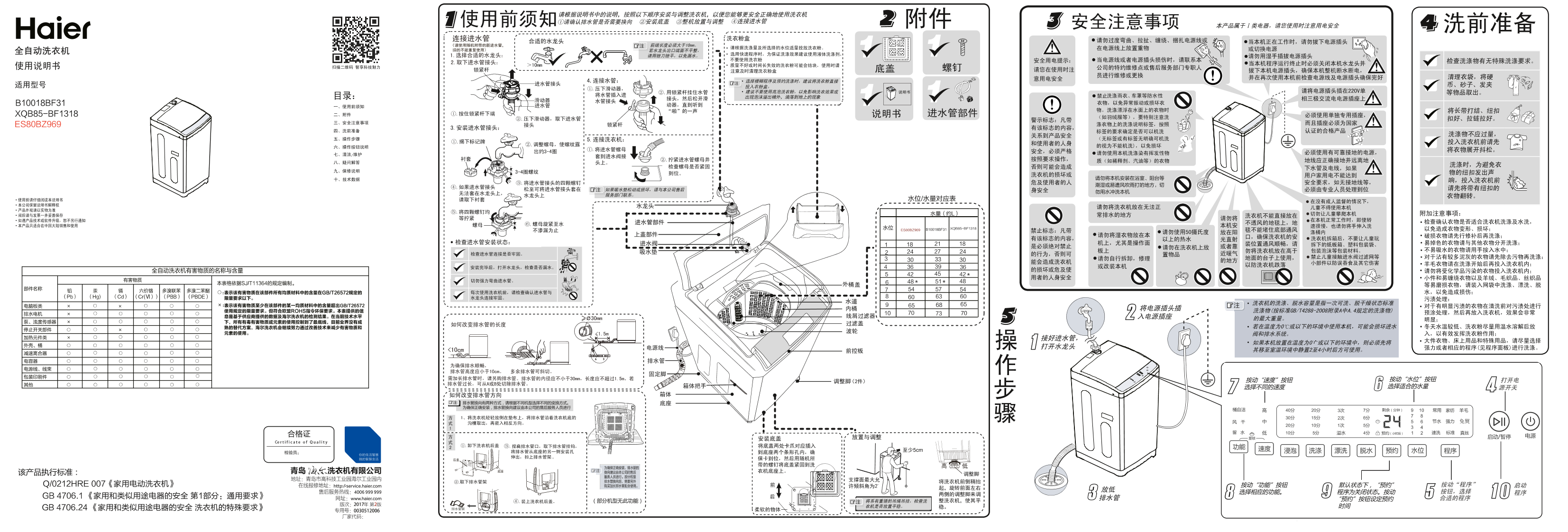 Haier海尔 8公斤双动力波轮洗衣机 ES80BZ969 使用安装说明书