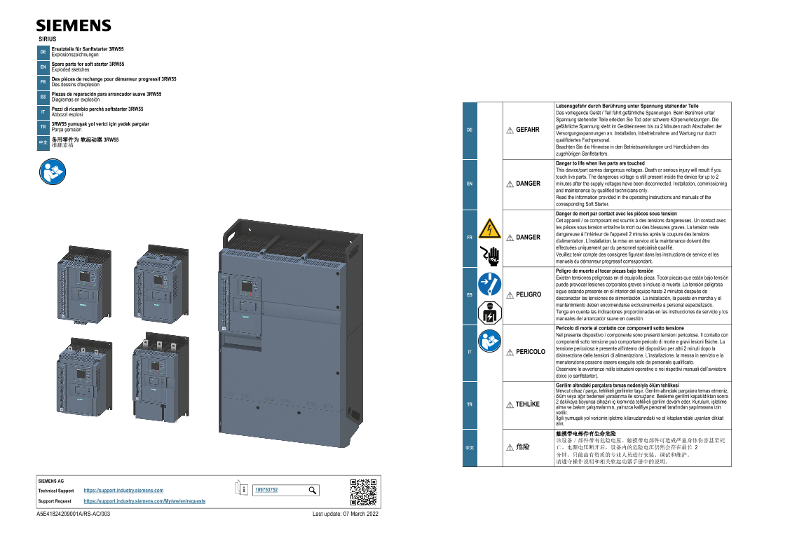 Siemens 西门子工业 推翻素描 – 备用零件为 软起动器 SIRIUS 3RW55..-..A.. 推翻素描 – 备用零件为 软起动器 SIRIUS 3RW55..-..A.. 使用手册