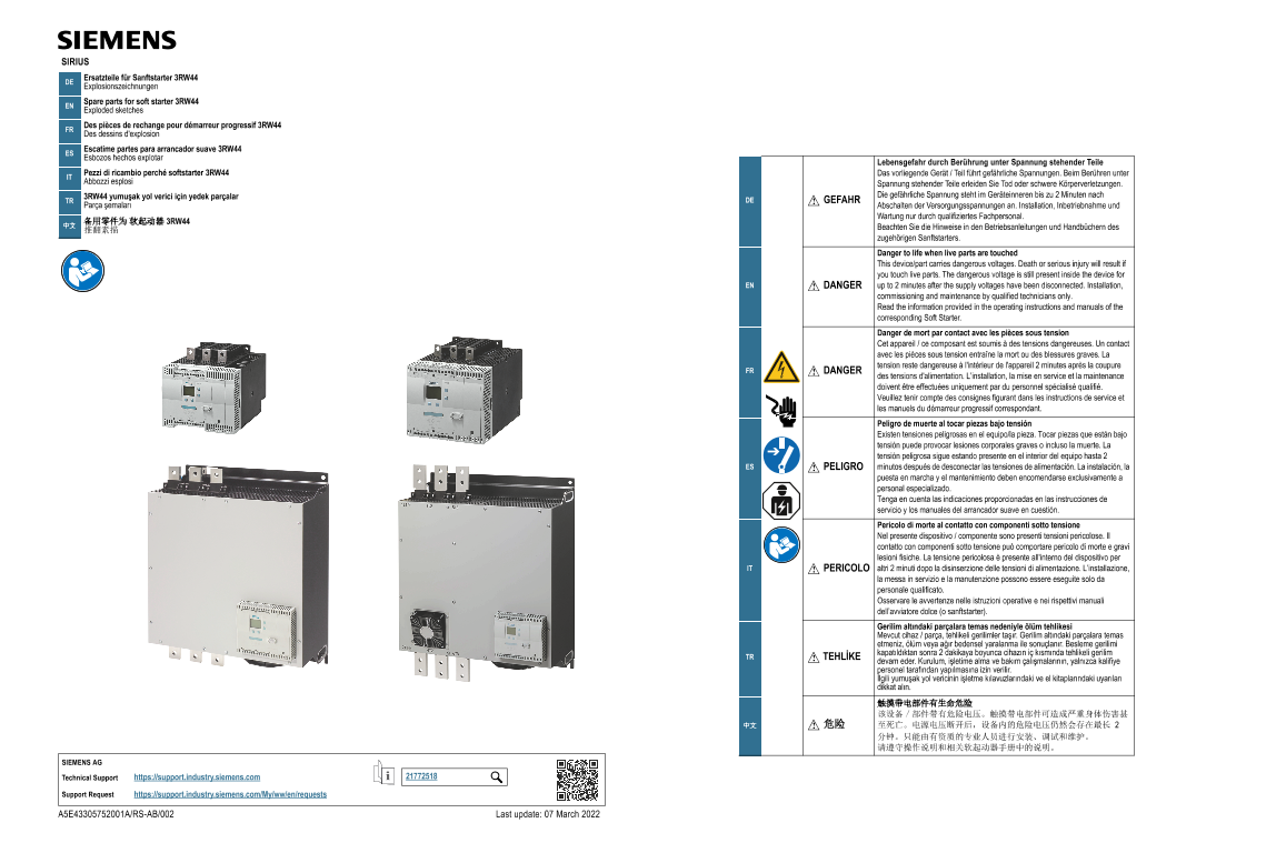 Siemens 西门子工业 推翻素描 – 备用零件为 软起动器 SIRIUS 3RW442 3RW443 3RW444 3RW445 3RW446 推翻素描 – 备用零件为 软起动器 SIRIUS 3RW442 3RW443 3RW444 3RW445 3RW446 使用手册