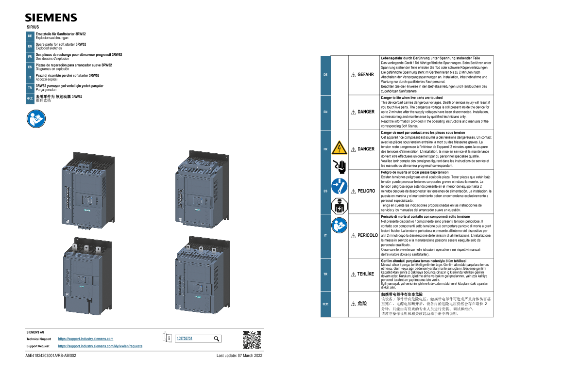 Siemens 西门子工业 推翻素描 – 备用零件为 软起动器 SIRIUS 3RW521 522 523 524
 推翻素描 – 备用零件为 软起动器 SIRIUS 3RW521 522 523 524
 使用手册