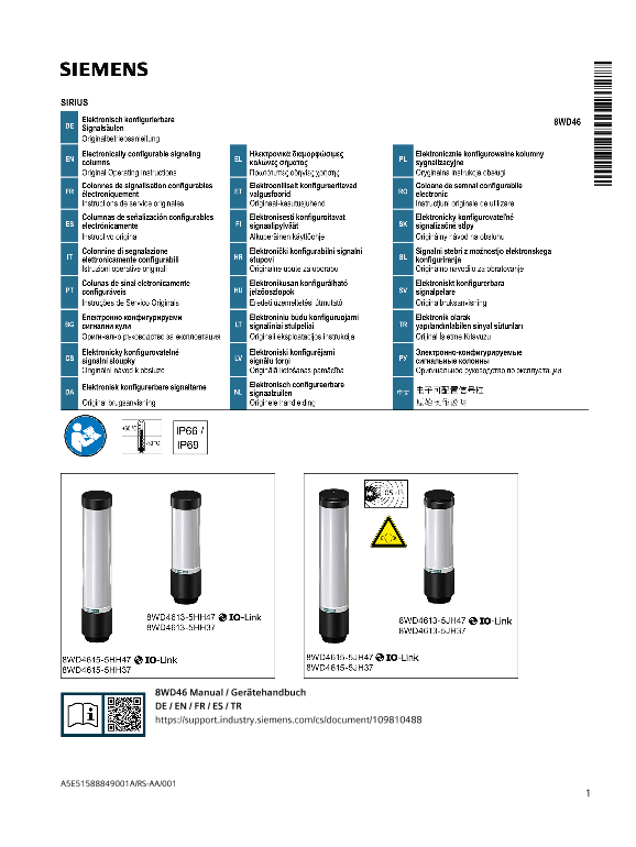 Siemens 西门子工业 SIRIUS 电子可配置信号柱 SIRIUS 电子可配置信号柱 使用手册