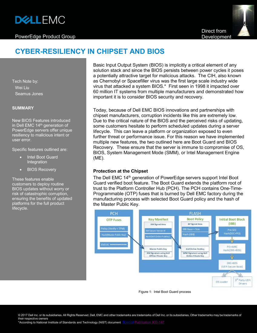 Dell戴尔Cyber-resiliency in chipset and BIOS 说明书 用户手册