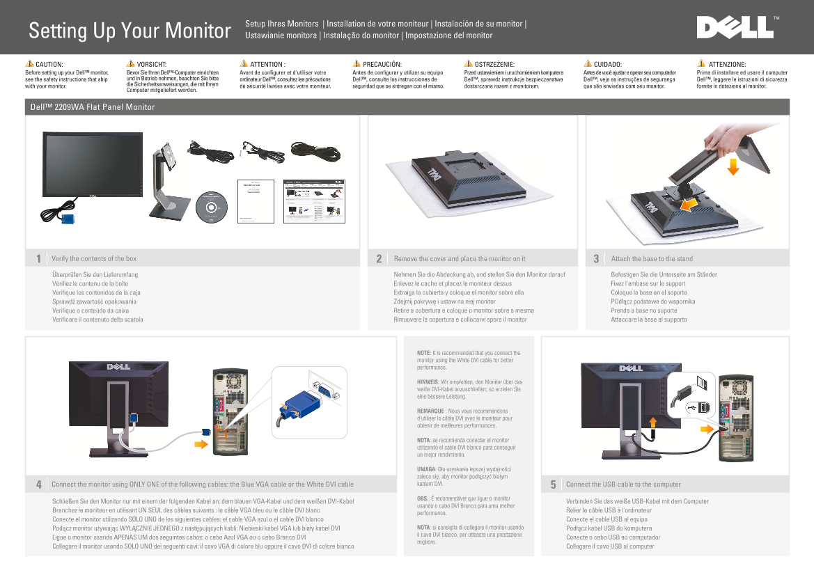 Dell戴尔Dell 2209WA Monitor Setup Diagram 说明书 用户手册