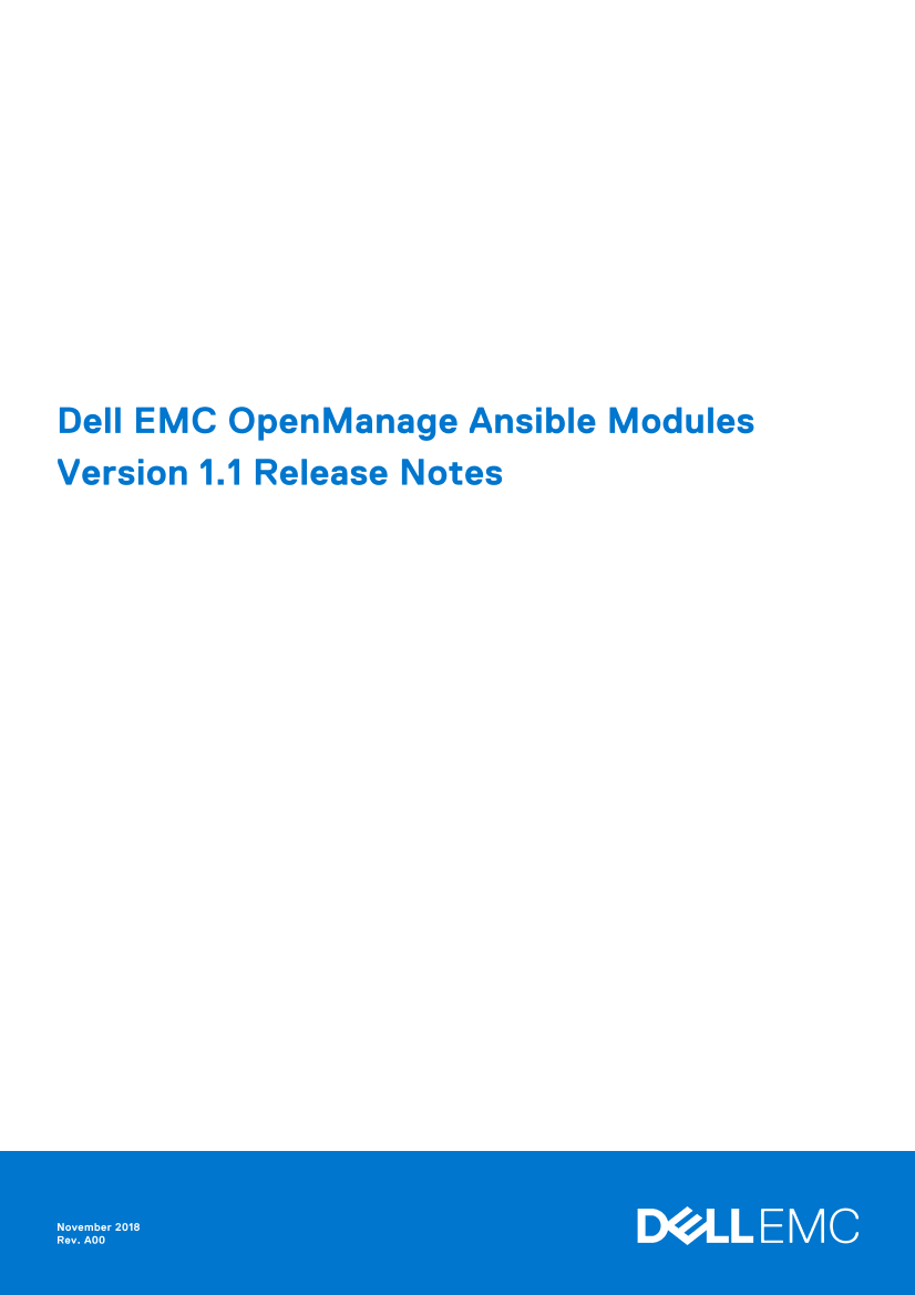 Dell戴尔Dell EMC OpenManage Ansible Modules Version 1.1 Release Notes 说明书 用户手册