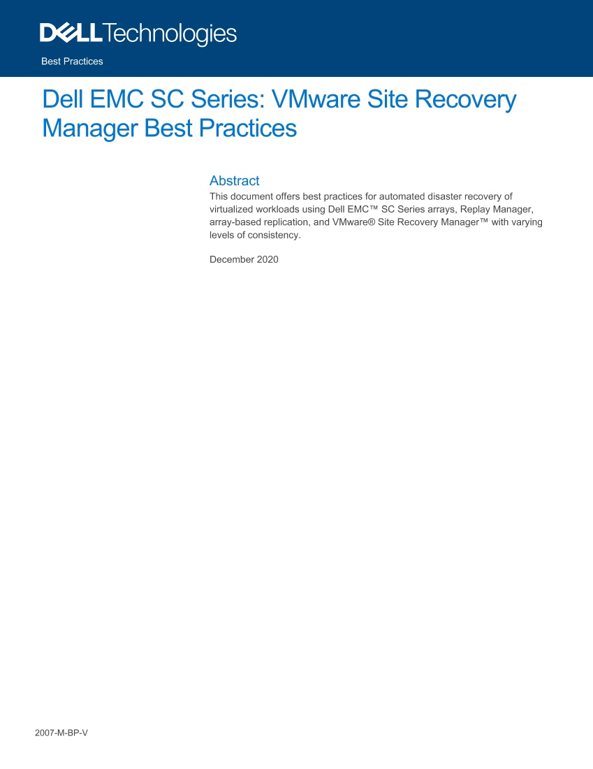 Dell戴尔Dell EMC SC Series  VMware Site Recovery Manager Best Practices 说明书 用户手册