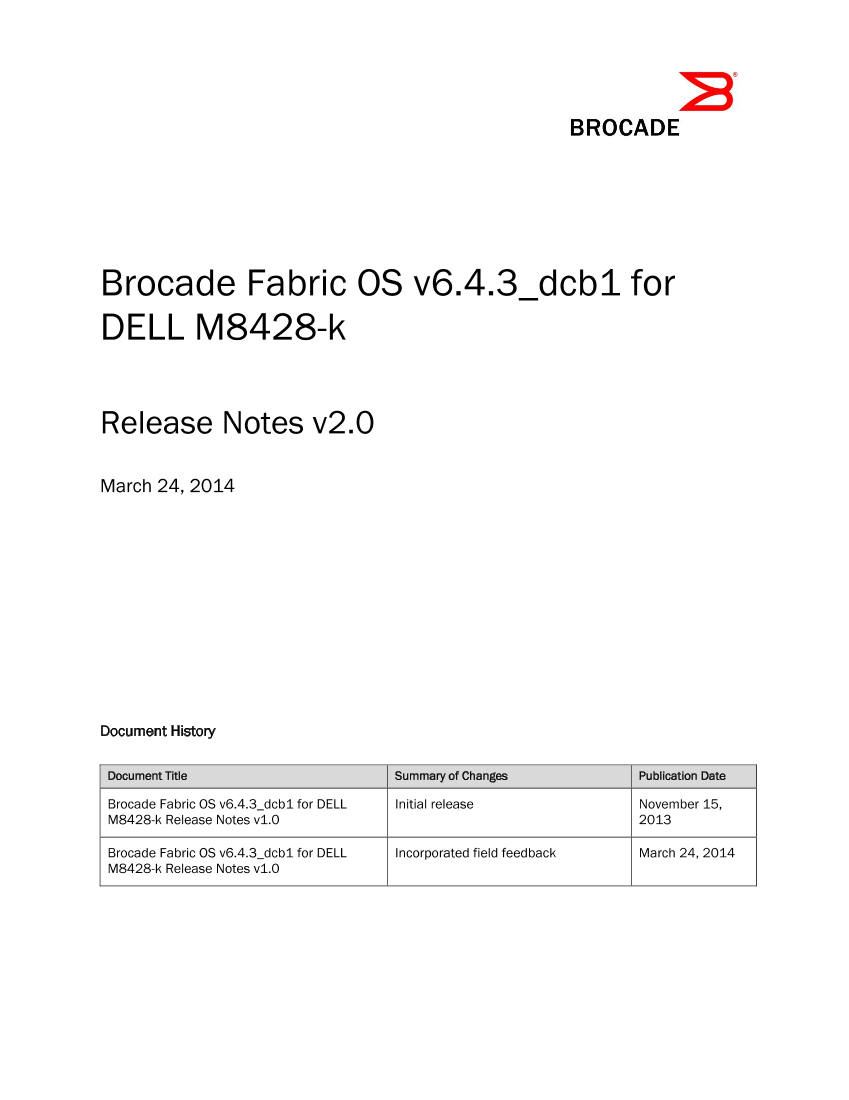 Dell戴尔Dell M8428-K Release Notes for Brocade Fabric OS v6.4.3_dcb1 说明书 用户手册