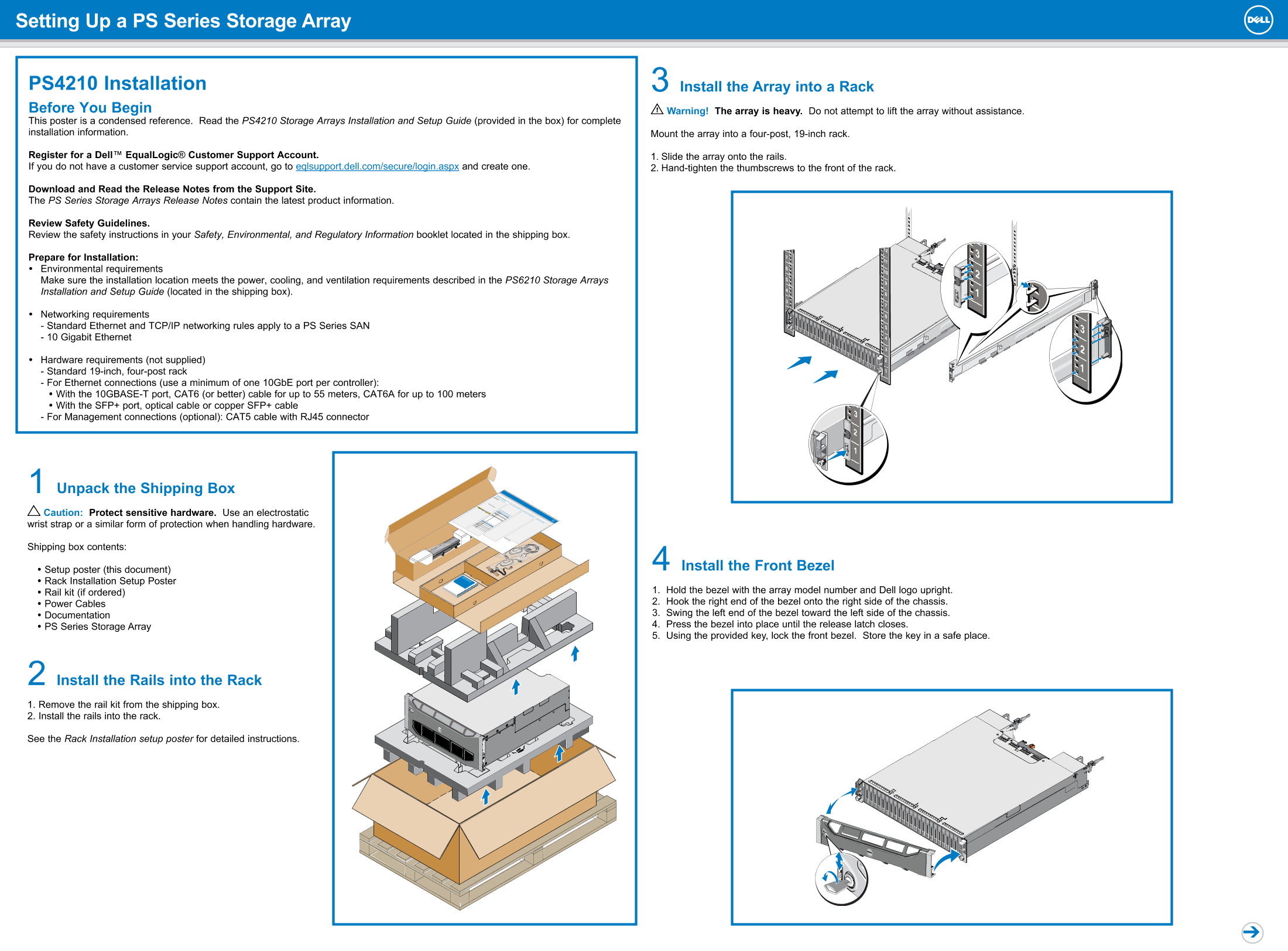 Dell戴尔Dell EqualLogic PS4210 Setup Poster 说明书 用户手册