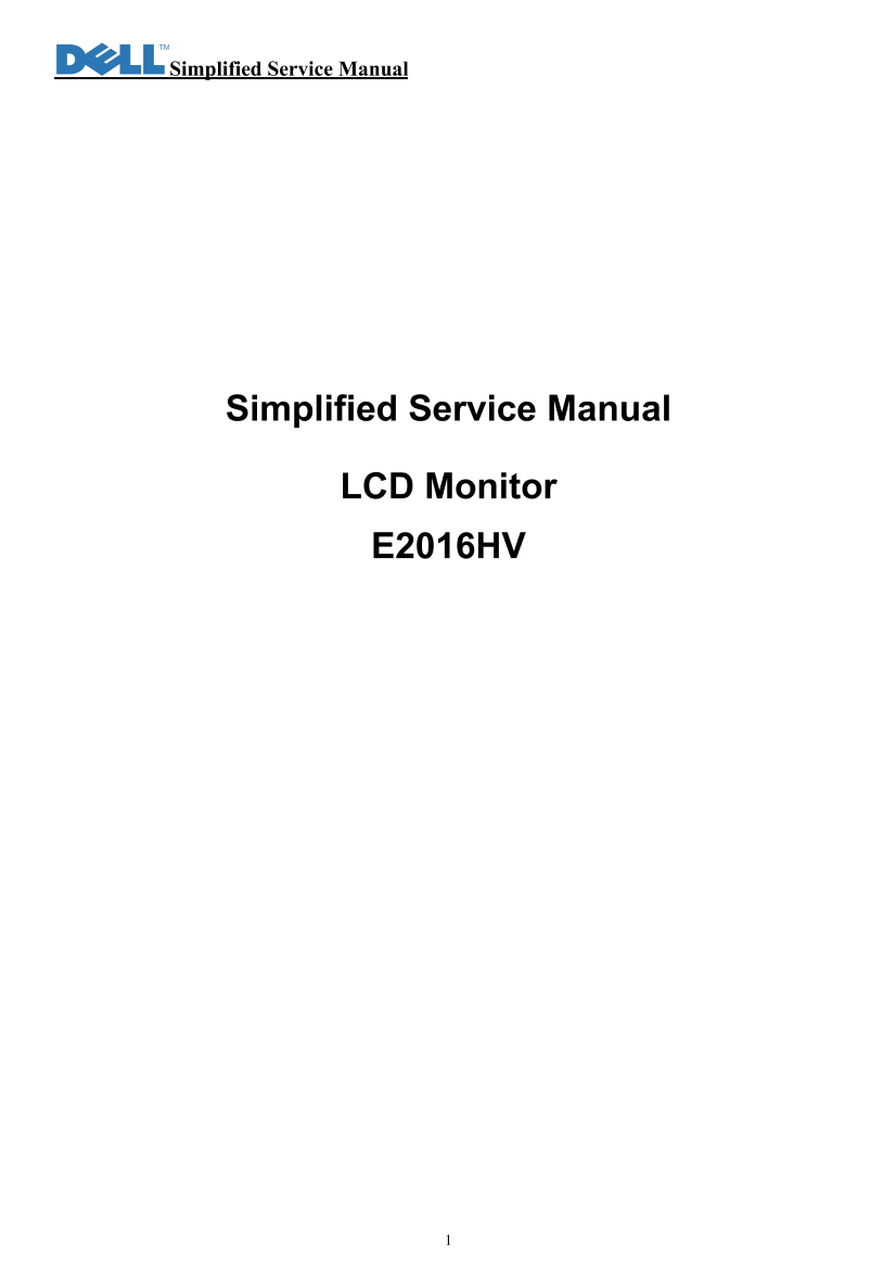 Dell戴尔Dell E2016HV Monitor Simplified Service Manual 说明书 用户手册