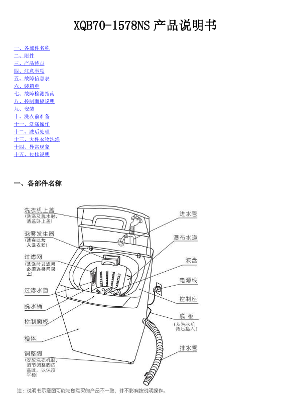 TCL XQB70-1578NS  电子说明书 使用手册